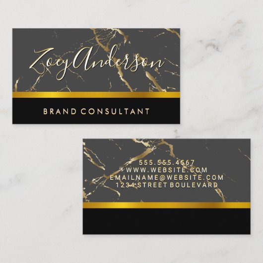 Carte De Visite Marbre gris noir or | Découpe Or (Devant / Derrière)