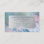 Carte De Visite Marbre Iridescente | Monogramme tendance Faux Holo (Dos)