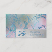 Carte De Visite Marbre Iridescente | Monogramme tendance Faux Holo (Devant)