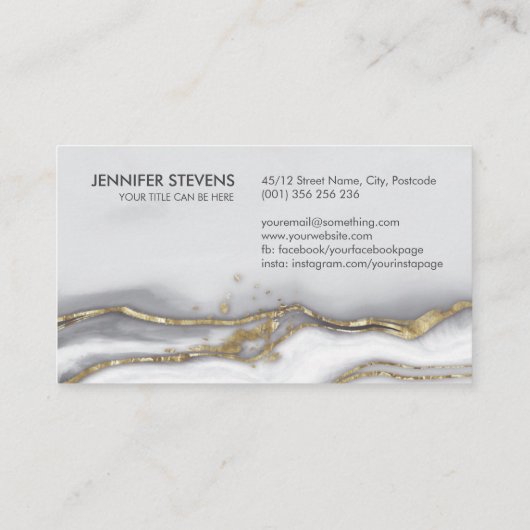Carte De Visite Marbre liquide gris - perle et or monogramme (Dos)