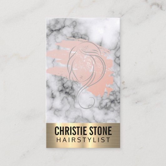 Carte De Visite Marbre | Metal Trim Beautician Stylist (Devant)