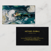 Carte De Visite Marbre moderne | Bleu vert et or (Devant / Derrière)