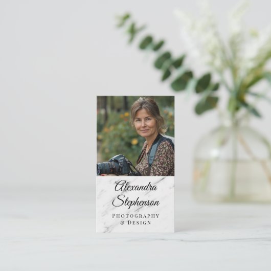 Carte De Visite Marbre moderne Classic élégant QR Code Photo perso (Debout devant)