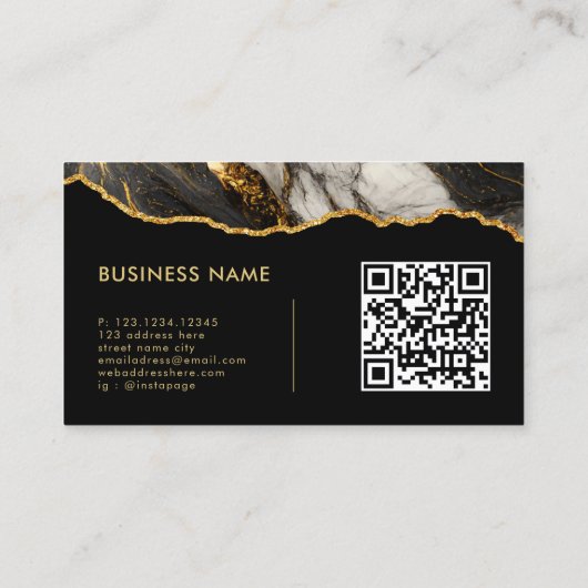 Carte De Visite Marbre moderne or noir Agate Marbre QR Code (Dos)