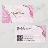 Carte De Visite Marbre moderne Parties scintillant rose vif QR maq (Devant / Derrière)