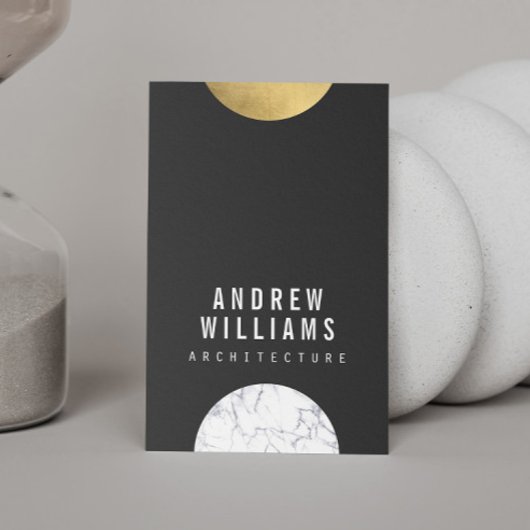 Carte De Visite Marbre Moderniste Abstrait, Or, Dk Grey Designer