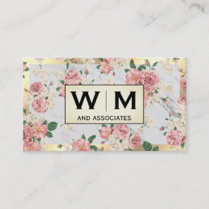 Carte De Visite Marbre Monogram Gold Frame avec motif floral