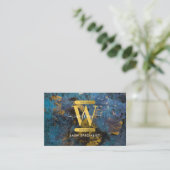 Carte De Visite Marbre Monogramme Paillettes de Géode d'Agate Bleu (Debout devant)