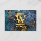 Carte De Visite Marbre Monogramme Paillettes de Géode d'Agate Bleu (Devant)