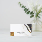 Carte De Visite Marbre noir blanc Faux or Foil (Debout devant)