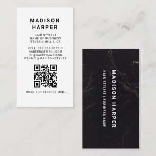 Carte De Visite Marbre Noir Blanc Moderne Marquage QR