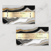 Carte De Visite Marbre noir blanc or élégant (Devant / Derrière)