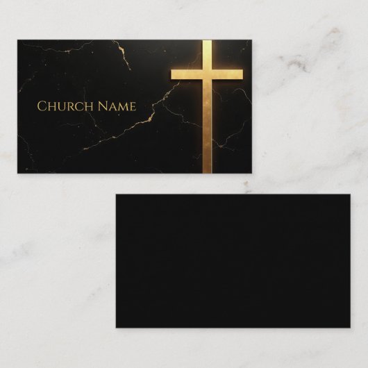 Carte De Visite Marbre noir élégant avec Croix d'or (Devant / Derrière)