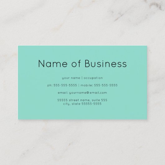 Carte De Visite Marbre noir élégant et or Simple Mint Green (Dos)