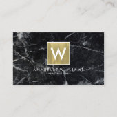 Carte De Visite Marbre noir élégant et texture imprimée en or (Devant)