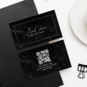Carte De Visite Marbre noir ElegantScript QR CODE noir et blanc