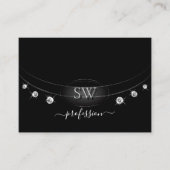 Carte De Visite Marbre noir et argent élégant avec Monogramme (Devant)