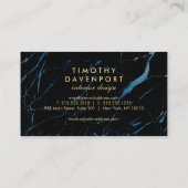 Carte De Visite Marbre noir et bleu avec Faux Gold Text II (Dos)