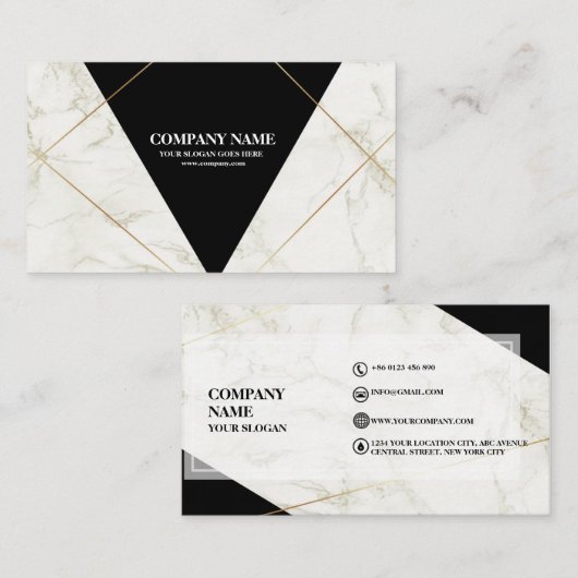 Carte De Visite Marbre noir et or professionnel (Devant / Derrière)