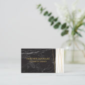 Carte De Visite Marbre noir | Lignes Abstraites dorées (Debout devant)