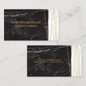 Carte De Visite Marbre noir | Lignes Abstraites dorées (Devant / Derrière)