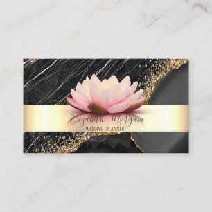 Carte De Visite Marbre noir Lotus avec rayures élégantes et sequin
