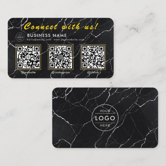 Carte De Visite Marbre Noir Luxueux 3 Code QR Multi Social (Devant / Derrière)