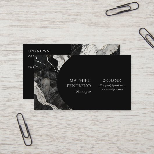 Carte De Visite Marbre noir moderne & Argent Formel personnalisé (Devant/Arrière en situation)