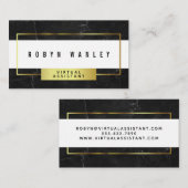 Carte De Visite Marbre noir moderne avec le blanc et l'or (Devant / Derrière)