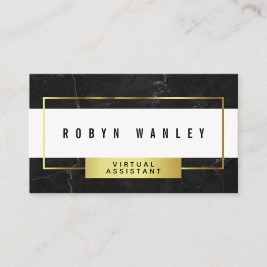 Carte De Visite Marbre noir moderne avec le blanc et l'or (Devant)
