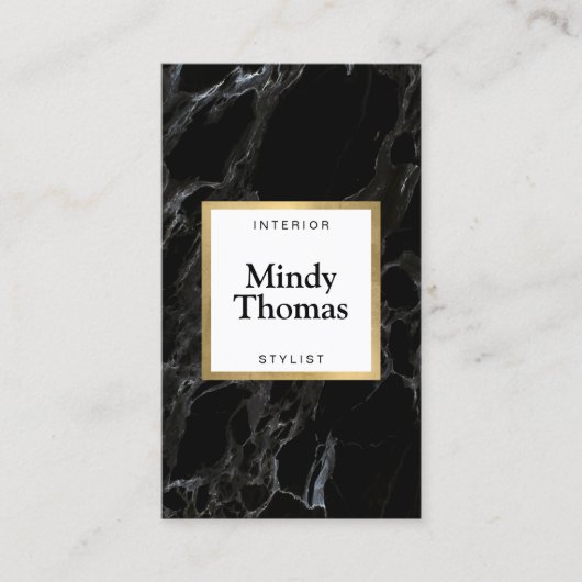 Carte De Visite Marbre noir moderne Faux Gold Frame (Devant)