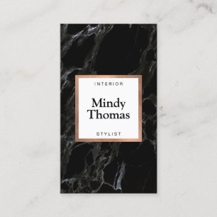 Carte De Visite Marbre noir moderne Faux Rose Gold Frame