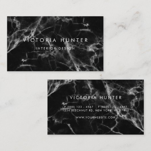 Carte De Visite Marbre noir moderne Typographie simple (Devant / Derrière)