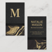 Carte De Visite Marbre noir Monogramme cuir (Devant / Derrière)