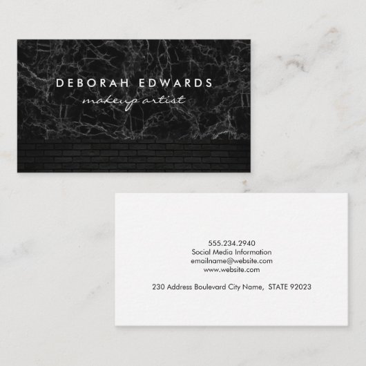 Carte De Visite Marbre noir | Mur en brique noire (Devant / Derrière)