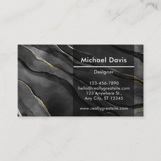 Carte De Visite Marbre Noir Or Luxe Avec Logo (Devant)