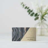 Carte De Visite Marbre Noir Or Moderne, Géométrique (Debout devant)