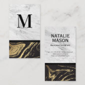 Carte De Visite Marbre noir or | Monogramme gravé Marbre blanc (Devant / Derrière)