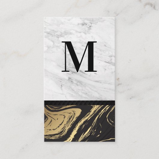 Carte De Visite Marbre noir or | Monogramme gravé Marbre blanc (Devant)