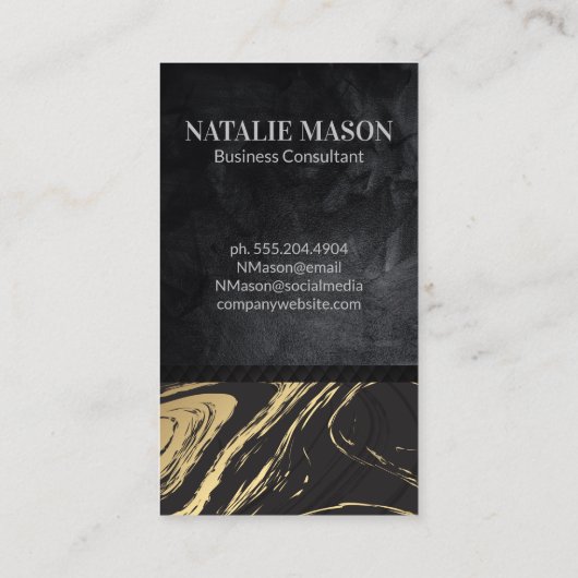 Carte De Visite Marbre noir or | Texture noire (Dos)