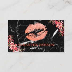 Carte De Visite Marbre Noir Rose tendance Artiste maquillage Lips