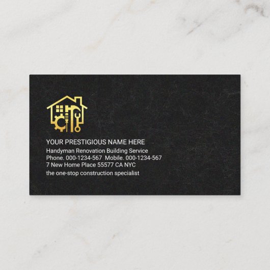 Carte De Visite Marbre noir Texture or Handyman Outils Lignes (Dos)