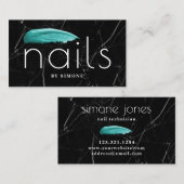 Carte De Visite Marbre noir turquoise à ongles (Devant / Derrière)