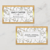 Carte De Visite Marbre Or Blanc | Cadre Métallique Doré Lux (Devant / Derrière)