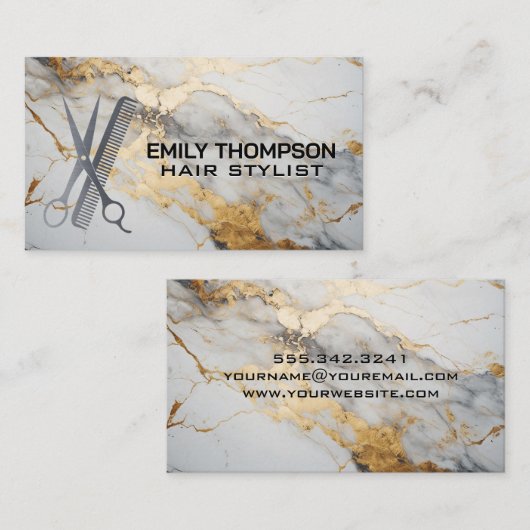 Carte De Visite Marbre Or de luxe | Outils Salon (Devant / Derrière)