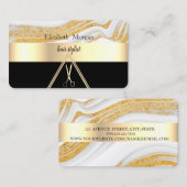 Carte De Visite Marbre Or Moderne Elégant Pierre Noir, Ciseaux (Devant / Derrière)
