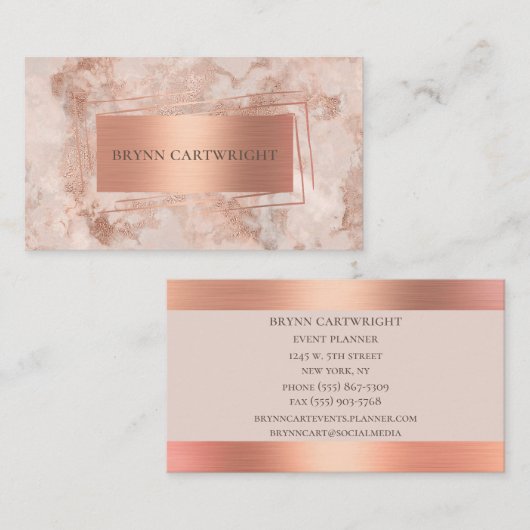 Carte De Visite Marbre or rose Moderne Élégant (Devant / Derrière)
