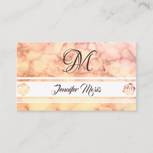 Carte De Visite Marbre orange pastel tendance avec votre Monogramm (Devant)