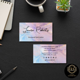 Carte De Visite Marbre Rose Bleu & Or