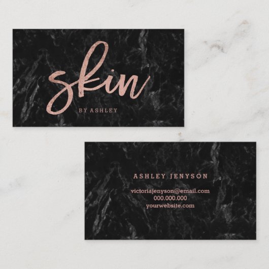 Carte De Visite Marbre rose de noir de manuscrit d'or de faux (Devant / Derrière)